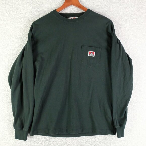 Ben Davis Shirt Womens Large Green Long Sleeve Crew Heavyweight Cotton Pocket - Picture 1 of 9